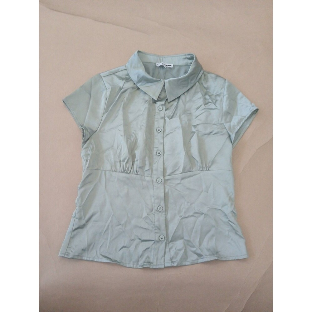Fashion Nova Sage Green Button Up Top Size M Short Sleeve Shirt Preppy